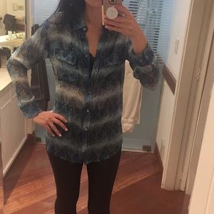 Equipment Blue Snake Sheer Button Down Blouse Sz S